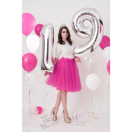 Balon din Folie Metalizata, Cyrax, Figurina Cifra, Tema Aniversare 80 cm, Ambalaj Individual, Pai inclus, Umflare cu Aer sau Heliu, Argintiu, Cifra 9