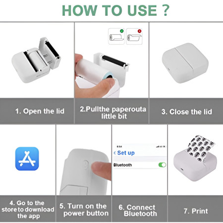 Mini Imprimanta Foto Portabila, Cyrax, 5 Role de Hartie Termica, 5 Role Autocolante, 3 Role Colorate, Pixuri, Incarcare USB, Model Pisica, Alb Roz