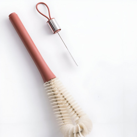 Perie de Curatat Pahare, Sticle, Biberoane, Cyrax, cu Maner Lung, Uz Casnic, Silicon, Ergonomic, 3.9x5.4x38.5cm, Rosu