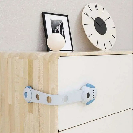 Siguranta pentru Usi Copii,  Sistem de Blocare Sertare, Dulap, Frigider, Adeziv, cu Sistem de Inchidere Dublu, Model Catelus, Albastru