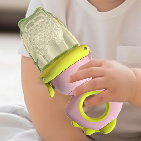 Suzeta pentru Fructe, Cyrax, pentru Bebelusi, din Silicon Alimentar, +4 Luni, 2 mm Grosime Gauri Tetina, 12.4 x 5.1 x 4.7 cm, Roz/Verde