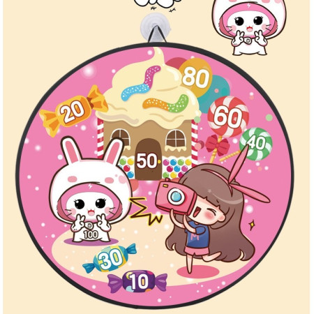 Joc Darts Cyrax pentru Copii, Placa Pliabila 36.5 cm, 8 Mingii Velcro/Scai Simple, 2 Mingii Luminoase, Model Acadele, Roz