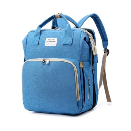 Rucsac Multifunctional pentru Mamici, Cyrax, cu Patut Pliabil si Baza de Schimbat, Rezistent la Apa, Capacitate Mare, Usor, Compartimente Multiple, Buzunar Termic pentru Lapte, 42 x 32 x 22 cm, Albastru Deschis