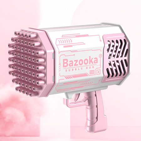 Pistol pentru Baloane de Sapun, Cyrax, 69 de Gauri, Lumini Colorate, Tavita, Lichid, Baterie de Li, Cablu de Incarcare, 24cm x 14cm x 24cm, Roz