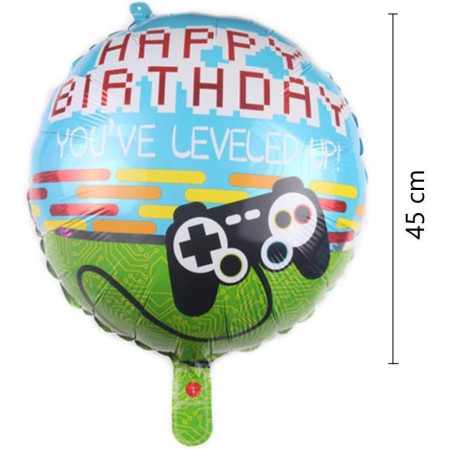 Balon din Folie Metalizata, Cyrax, Mini Figurina Rotunda, Model Happy Birthday Gamer, Tema Aniversare, 45 cm, Ambalaj Individual, Pai inclus, Umflare cu Aer sau Heliu, Albastru