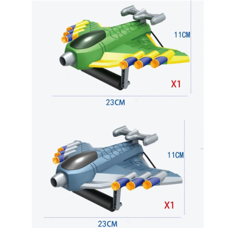 Jucaruie cu Lansator pentru Copii, Cyrax, Lanseaza Manual, Tinta, 2 Avioane, 40 de Gloante din Material Moale, Joc Interactiv, 28.5x25x6.3 cm, Gri Verde