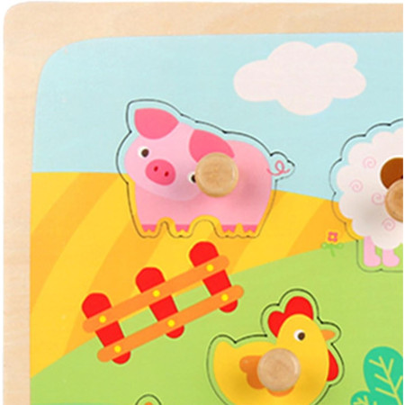 Puzzle Montessori din Lemn pentru Copii, Cyrax, 3D, 0-3 Ani, Model Ferma, Educativ, Intuitiv, Creativ, 9 Piese, 30x22.5x0.8 cm, Multicolor