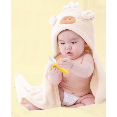 Jucarie dentitie bebelusi Cyrax, banana, cu manere de prindere, material silicon non-toxic, fara miros, 10.5x5.9 cm, galben