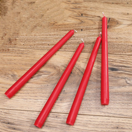 Set 4 Lumanari,  pentru Suport de Masa, Fara Miros si Fum, din Parafina, 2.2 x 25 cm, Rosu