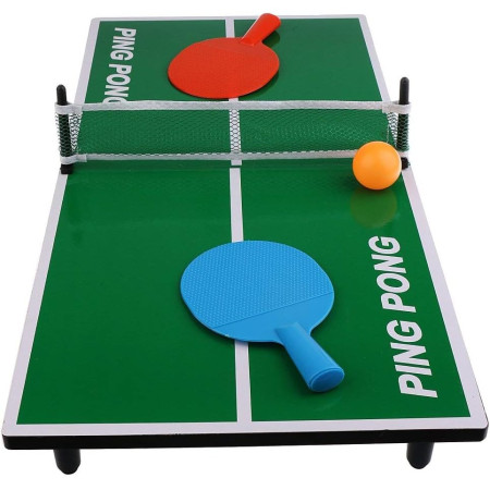 Mini Masa de Ping Pong Cyrax, pentru interior, Material Lemn, 60 x 10 x 30 cm, 2 mingi, portabila, verde