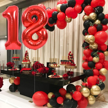 Balon din Folie Metalizata Cyrax, Figurina Cifra, Tema Aniversare 100 cm, Ambalaj Individual, Pai inclus, Umflare cu Aer sau Heliu, Rosu, Cifra 8