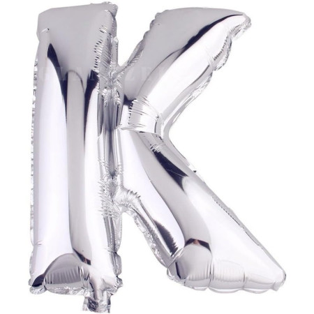 Balon Folie Metalizata Litera K, Cyrax, 80 cm, Umflati cu Heliu sau Aer, Ambalaj Individual, Pai inclus, Argintiu