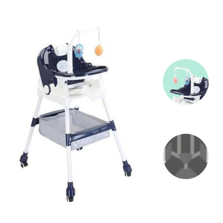 Scaun de Masa pentru Copii, Cyrax, Multifunctional, Pliabil, cu Roti, Cos de Depozitare, din Plastic, Centura de Siguranta, Suport de Agatat Jucarii, 110 x 60 x 70 cm, Albastru