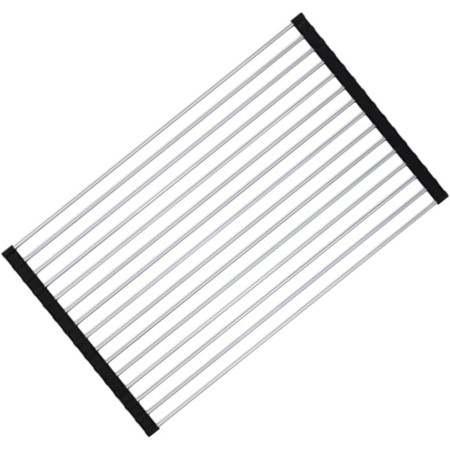Cyrax Covoras de Scurgere pentru Chiuveta Bucatarie, din Otel Inoxidabil, Suport Chiuveta, Pliabil, Antiderapant, Usor de Curatat si de Depozitat, 47x36 cm, 18 Tuburi, Negru