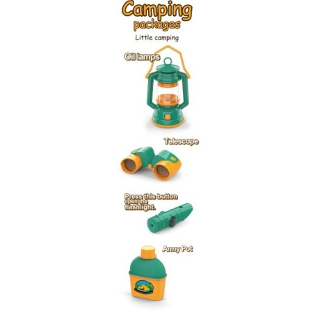 Cyrax Set camping exterior/interior pentru copii, 7 accesorii cu tematica si cort, multicolor