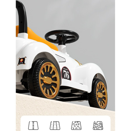 Masinuta Electrica Cyrax, Model de Epoca, cu Acumulator, Sistem Anti-Rasturnare, Sistem de Lumini si Sunet, 1-5 Ani, 75 x 36 x 45 cm, Alb