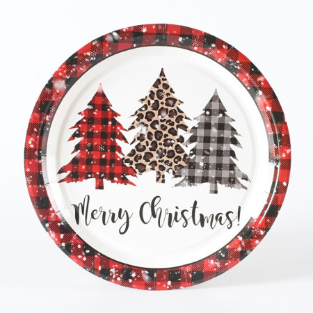 Set 10 Farfurii Unica Folosinta, Cyrax, 18 cm, Model Brazi de Craciun, Multicolor