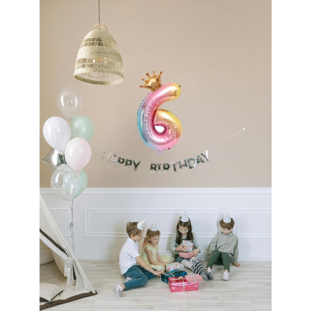 Balon din Folie Metalizata, Cyrax, Figurina Cifra Gradient, Tema Aniversare 80 cm, Ambalaj Individual, Pai inclus, Umflare cu Aer sau Heliu, Coronita, Cifra 6