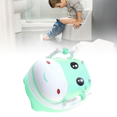 Olita pentru Copii, Cyrax, +1an, Portabila, Design Vacuta cu Capac, Model Prietenos, Non-Toxic, cu Manere, Compartiment Detasabil, Perie Inclusa, Usor de Curatat, Verde