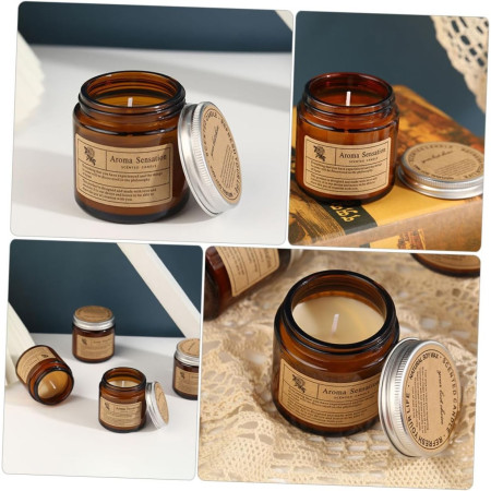 Lumanare Parfumata,  Model Borcan Maro, Aroma de Clopotei, din Ceara Vegetala, 6 x 6.5 x 6.5 cm, Maro