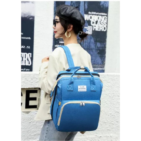 Rucsac Multifunctional pentru Mamici, Cyrax, cu Patut Pliabil si Baza de Schimbat, Rezistent la Apa, Capacitate Mare, Usor, Compartimente Multiple, Buzunar Termic pentru Lapte, 42 x 32 x 22 cm, Albastru Deschis