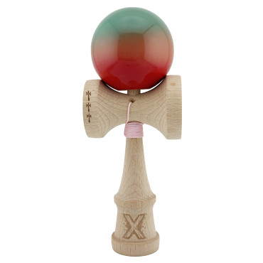 Kendama X Originala, Profesionala, Cyrax, Big Cups V2, Super Sticky Cupe Mari, Rulment Metalic cu Ata 55 cm, Rosu/Verde