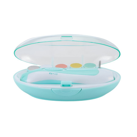 Set Pila Electrica pentru Copii si Bebelusi, Cyrax, ABS, 6 Accesorii, cu Lumina LED, Albastru Alb