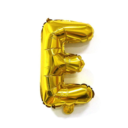 Balon Folie Metalizata Litera E, Cyrax, 40 cm, Umflati cu Heliu sau Aer, Ambalaj Individual, Pai inclus, Auriu