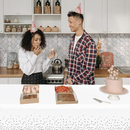 Fata de Masa, Cyrax, din PEVA, Imprimeu Buline, 137 x 274 cm, Impermeabila, Fara Pete, Curatare Rapida, Gri