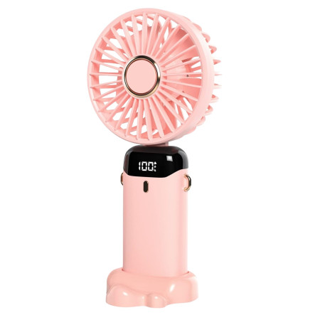 Ventilator Ultra Portabil cu Aromaterapie,  3 in 1, de Mana, de Birou, de Gat, 5 Trepte de Viteza, Incarcare USB, Autonomie 12h, Pliabil, cu Ecran LCD, Roz