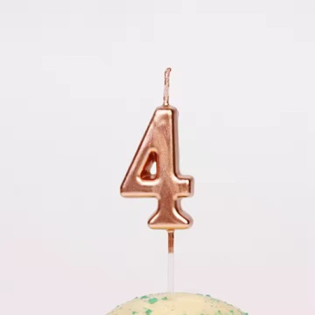 Lumanare de Tort, Cyrax, Model Cifra 4, Party, 4.5 x 2.5 cm, din Parafina, Rose Gold