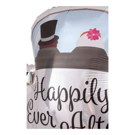 Balon din Folie Metalizata, Cyrax, Figurina Masina, Model Nunta Happily Ever After, Tema Nunta, 60 x 63 cm, Ambalaj Individual, Pai Inclus, Umflare cu Aer sau Heliu, Alb