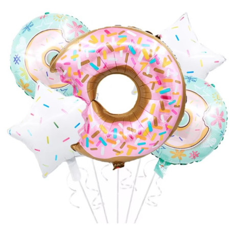 Balon din Folie Metalizata, Cyrax, Mini Figurine Dulciuri, Model Gogoasa Muscata, Tematica Aniversare, 45x25 cm, Ambalaj Individual, Pai Inclus, Umflare cu Aer sau Heliu, Multicolor