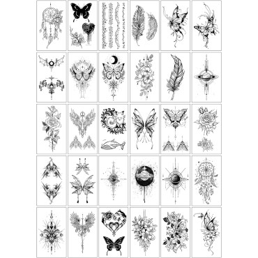 Set 30 Tatuaje Temporare, Cyrax, pe Baza de Apa, Model 1, Negru