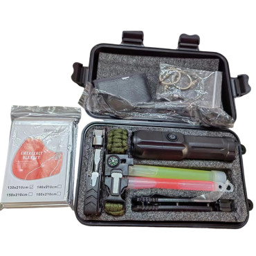 Kit supravietuire multifunctional,  Instrumente profesionale, Tip Valiza, pentru Camping, Drumetii, Aventuri in aer liber, 130x210 cm, Negru