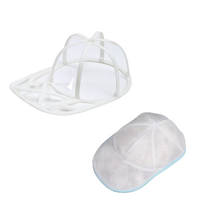 Husa de Spalare Sapca,  pentru Masina de Spalat, din Poliester, Circumferinta 53 cm, cu Fermoar, cu Suport Sapca, Alb/Albastru