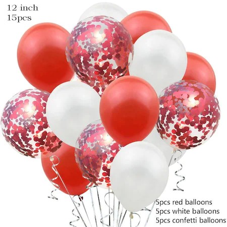 Set 15 baloane pentru petrecere, Cyrax, alb/rosu, 30 cm