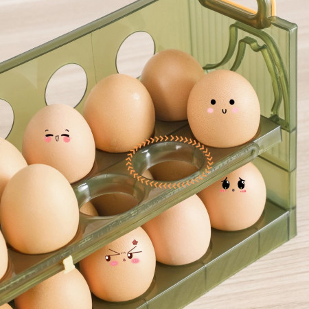 Suport - Organizator pentru Oua in Frigider, Cyrax, pentru 20 de oua in 2 Straturi, din Plastic 25.5 x 10 x 17 cm, Verde Transparent