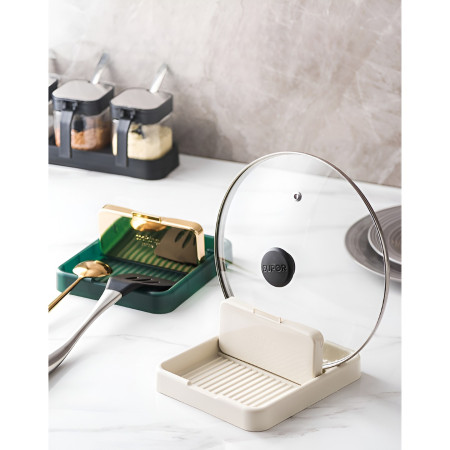 Suport Pliabil, Cyrax, pentru Capace, Linguri, Multifunctional, Plasare pe Blatul de Bucatarie, 18.9x16.2x2.6 cm, Crem