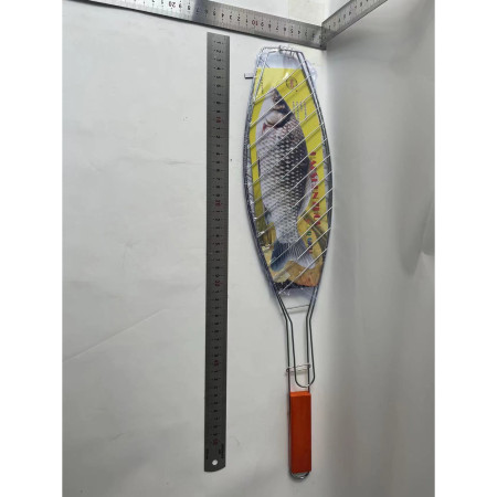 Gratar Grill Inox pentru Peste, Cyrax, cu Maner, de Dimensiuni Reduse, Usor de Transportat si Depozitat, Argintiu, 56x12 cm