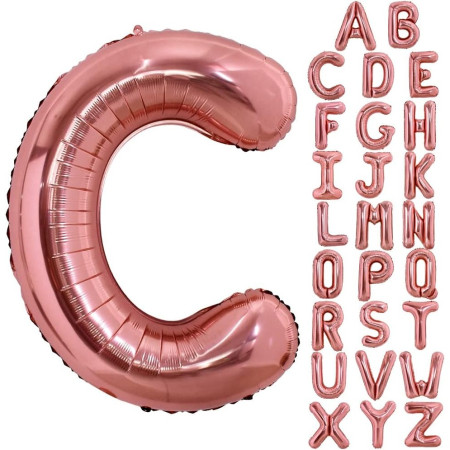 Balon Folie Metalizata Litera C, Cyrax, 100 cm, Umflati cu Heliu sau Aer, Ambalaj Individual, Pai inclus, Rose Gold