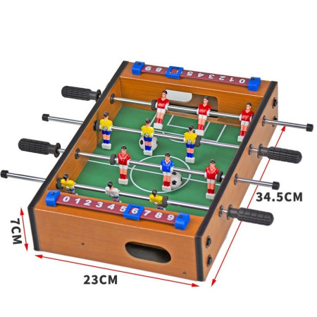 Mini Masa de Fotbal cu Teren si 12 Jucatori Cyrax, 4 Manere, cu Tablou pentru Scor, din Metal, Lemn si ABS, 34.5 x 23 x 7 cm, pentru copii/adulti