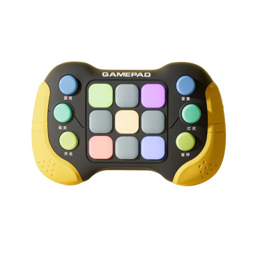 Jucarie Interactiva Cyrax, Tip Consola Pop It, 6 butoane functionale, 5 Moduri de Joc, 600 Niveluri, + 3 ani, Galben/Negru