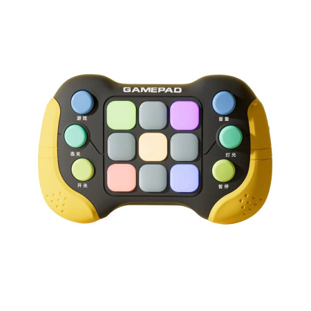 Jucarie Interactiva Cyrax, Tip Consola Pop It, 6 butoane functionale, 5 Moduri de Joc, 600 Niveluri, + 3 ani, Galben/Negru