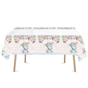 Fata de Masa, Cyrax, din Plastic, Imprimeu Elefanti, 180 x 108 cm, Roz