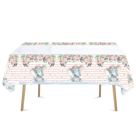 Fata de Masa, Cyrax, din Plastic, Imprimeu Elefanti, 180 x 108 cm, Roz