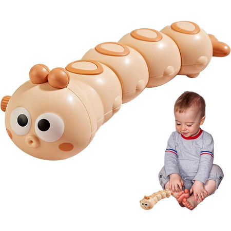 Jucarie mecanica pentru copii Cyrax, omida haioasa, cu cheita, distractiva, se taraste, se misca, 15 x 4 cm, portocaliu