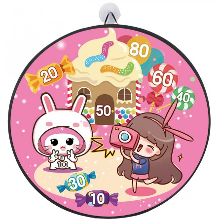 Joc Darts Cyrax pentru Copii, Placa Pliabila 36.5 cm, 8 Mingii Velcro/Scai Simple, 2 Mingii Luminoase, Model Acadele, Roz