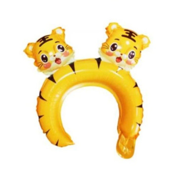 Balon din Folie Metalizata, Cyrax, Tip Coronita cu Urechi, Model Tigru Uimit, Ambalaj Individual, Pai Inclus, Umflare cu Aer sau Heliu, 33 x 33 cm, Portocaliu