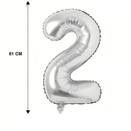 Balon din Folie Cyrax, Cifra 2, 81 cm, Pentru Aer sau Heliu, Bulk, Argintiu